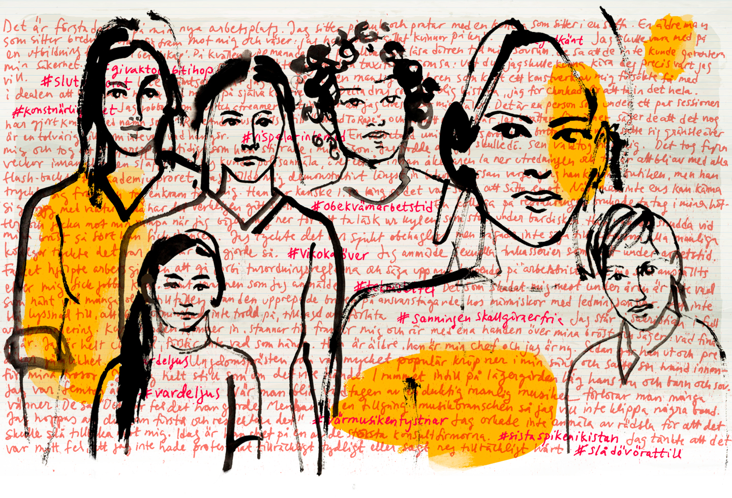 illustration av kvinnor och deras berättelser om #Metoo